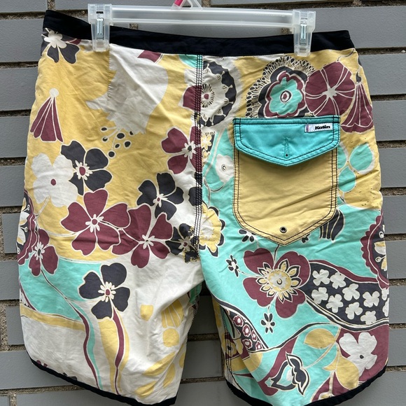 Katin Men's Floral Board Shorts - Yellow, Aqua, Burgundy - Picture 2 of 4